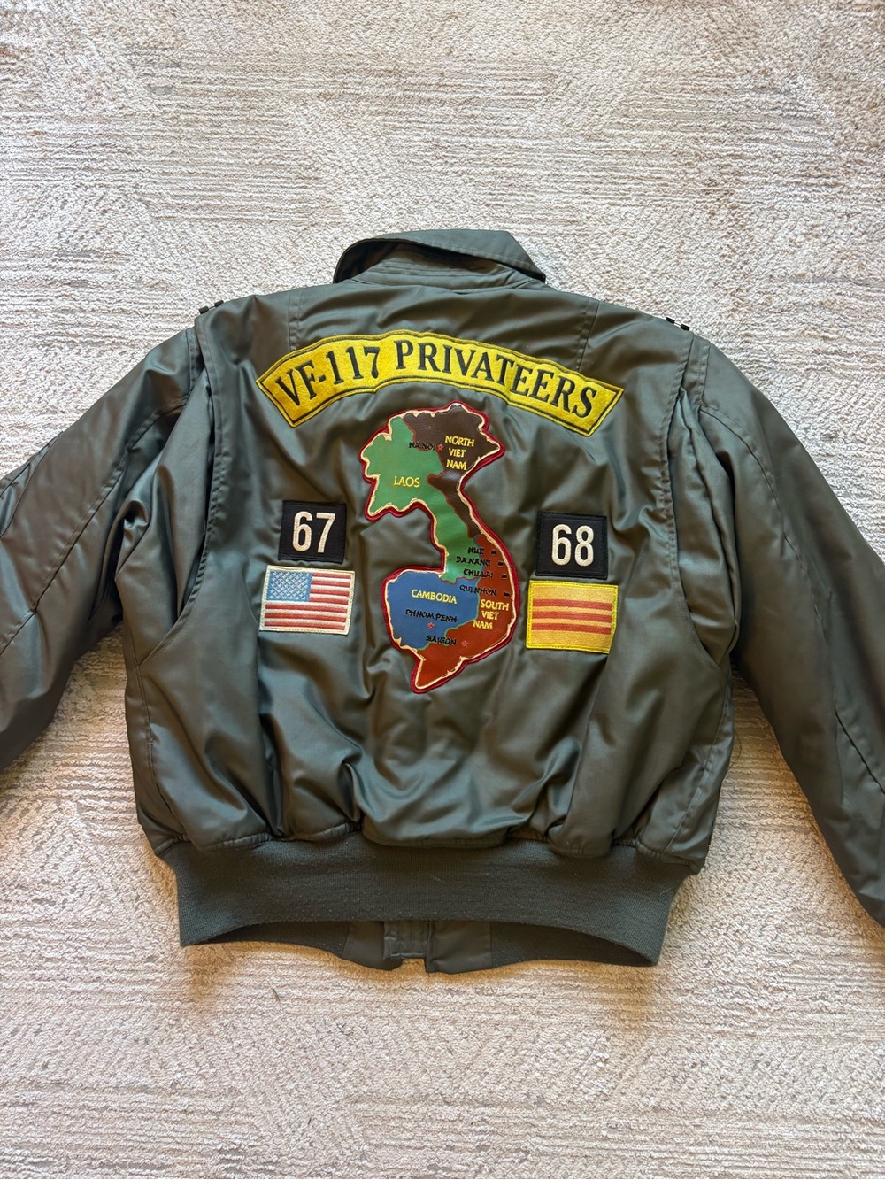Vtg US Military Pre CWU-45/P Flight Jacket VF-117 Privateers Vietnam 67-68 Large